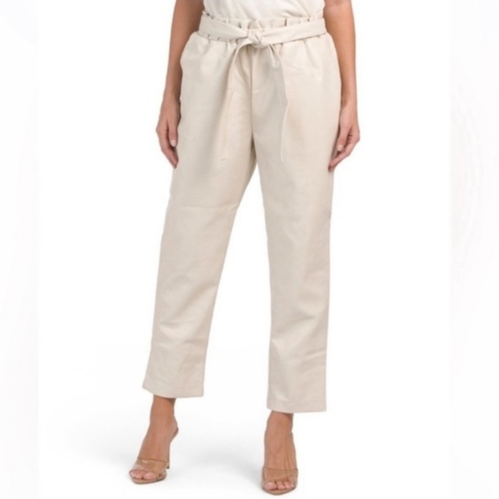 Bagatelle Belted High Waist Vegan Leather Viscose-lined Beige Pants Women's XS